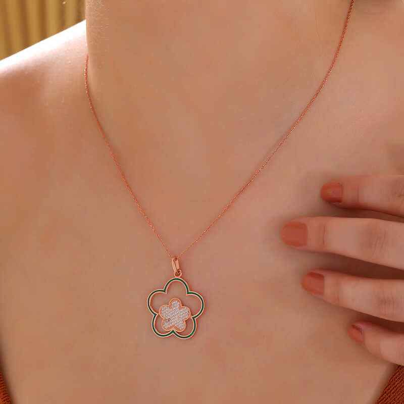 Rose Plated Flower Pattern Women's Silver Necklace
