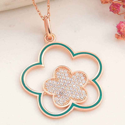 Rose Plated Flower Pattern Women's Silver Necklace