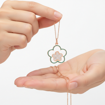 Rosévergoldete Damen-Silberkette mit Blumenmuster