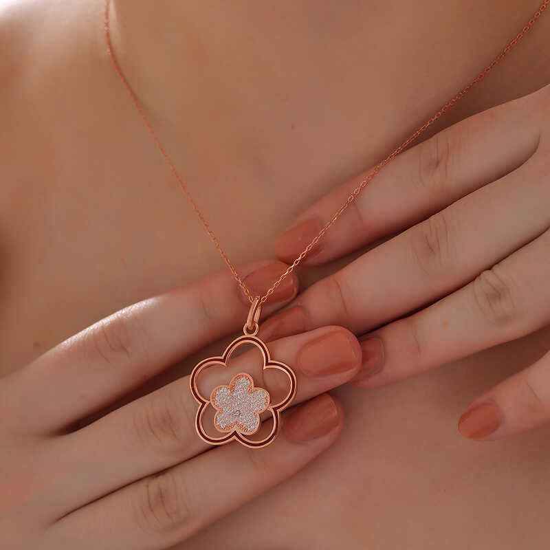 Rose Plated Flower Pattern Women's Silver Necklace