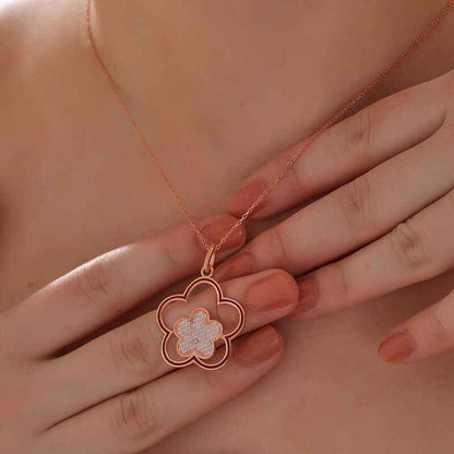 Rose Plated Flower Pattern Women's Silver Necklace