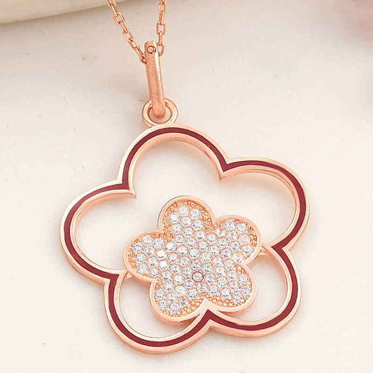 Rose Plated Flower Pattern Women's Silver Necklace