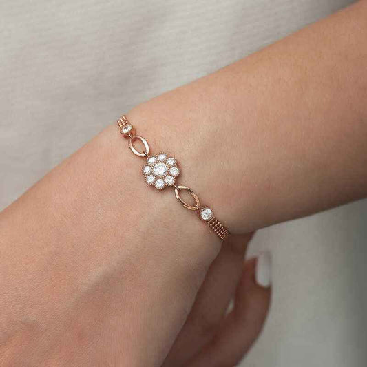 Rose Flower Pattern Silver Bracelet