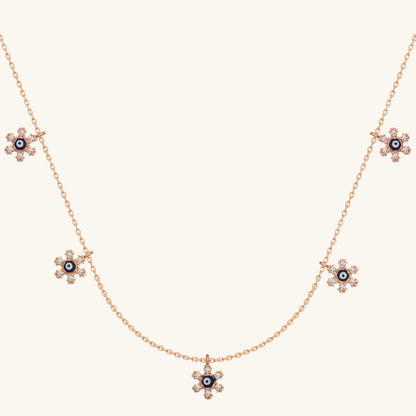 Rose Flower Evil Eye Luck Women's Silver Necklace