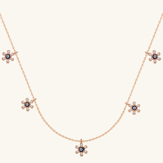 Rose Flower Evil Eye Luck Women's Silver Necklace