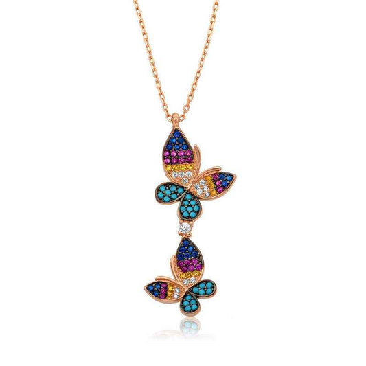 Rose Gold Plated Double Butterfly Women's Silver Necklace