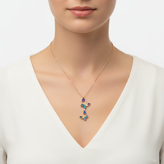 Rose Gold Plated Double Butterfly Women's Silver Necklace