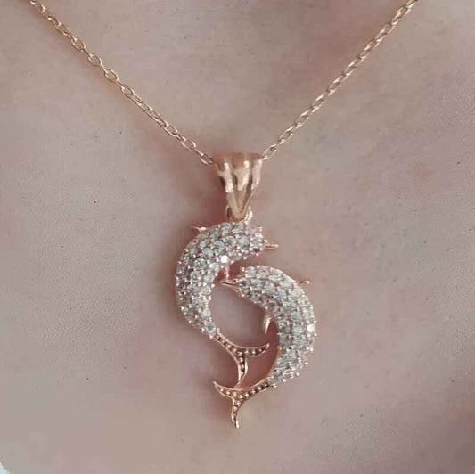 Rose Plated Double Dolphin Women's Silver Pendant