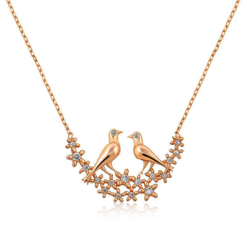 Rose Plated Double Doves Women's Silver Necklace