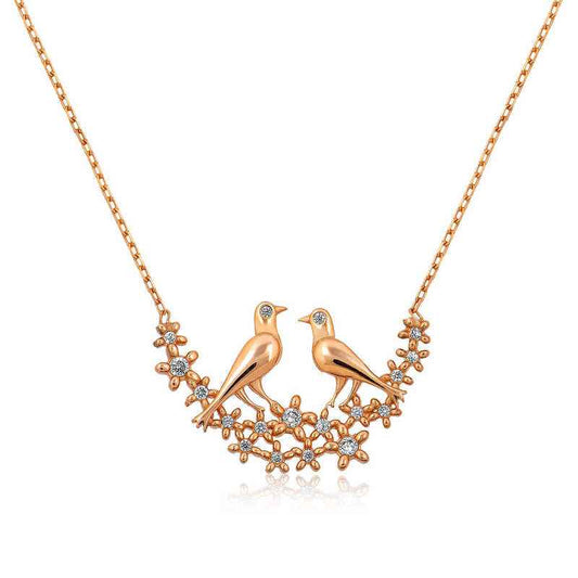Rose Plated Double Doves Women's Silver Necklace