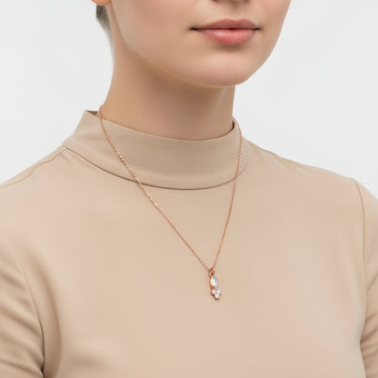 Rose Plated Teardrop Shaped Single Stone Women's Silver Necklace