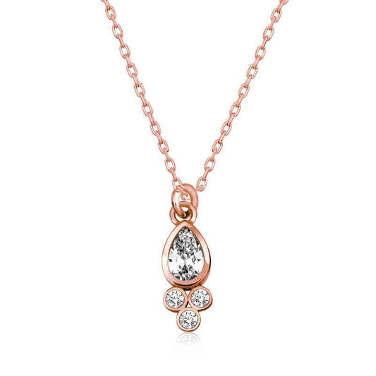 Rose Plated Dewdrop Solitaire Women's Silver Necklace