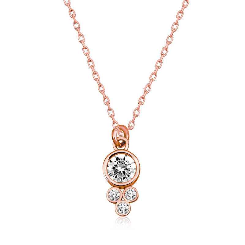 Rose Plated Dewdrop Round Solitaire Women's Silver Necklace