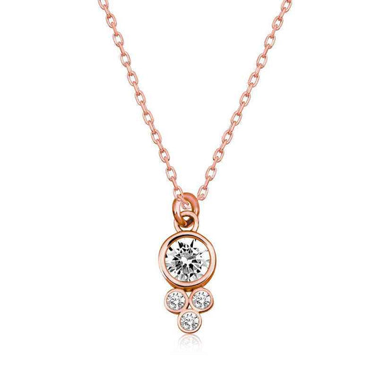 Rose Plated Dewdrop Round Solitaire Women's Silver Necklace