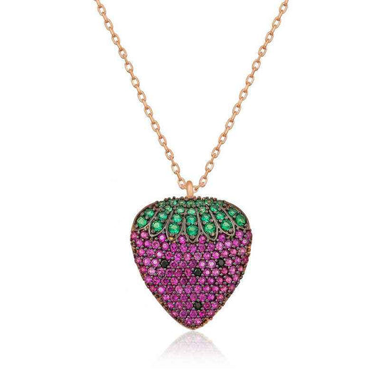 Rose Gold Plated Strawberry Women's Silver Necklace