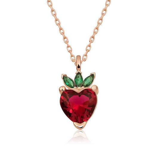 Rose Plated Strawberry Figural Fruit Silver Necklace