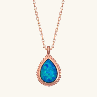 Rose Plated Drop Blue Opal Stone Women's Silver Necklace