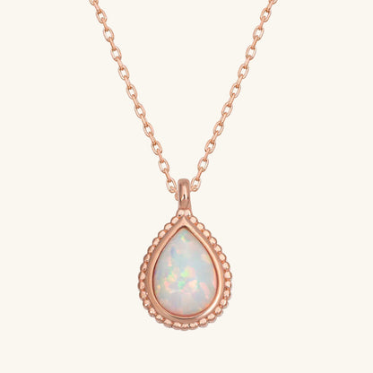 Rose Plated Drop White Opal Stone Women's Silver Necklace