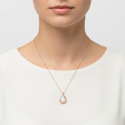 Rose Plated Drop White Opal Stone Women's Silver Necklace