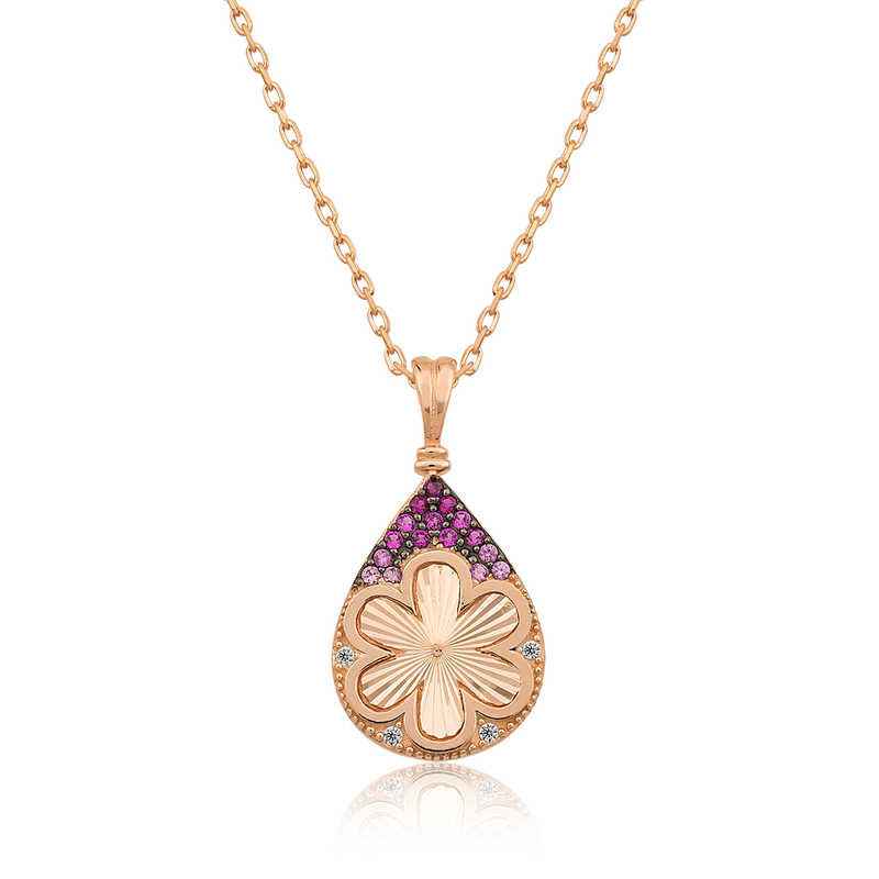 Drop Flower Women's Rose Gold Plated Silver Necklace