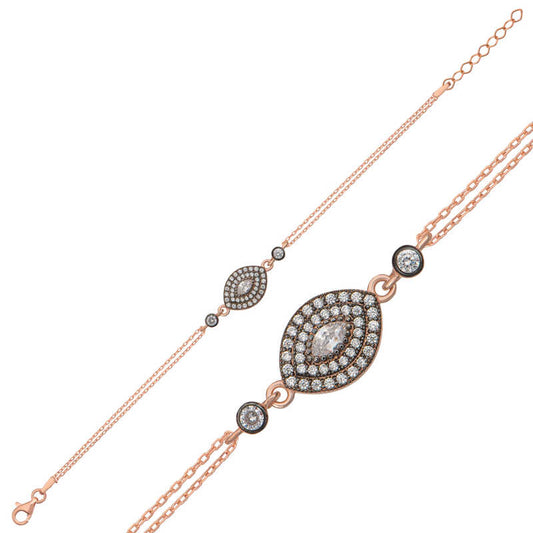Rose Plated Drop Diamond Setting Women's Silver Bracelet