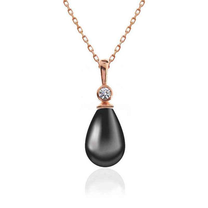Rose Plated Drop Pearl Women's Silver Necklace