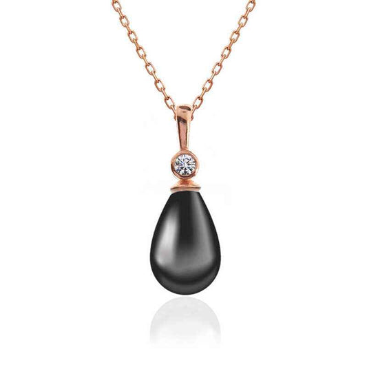 Rose Plated Drop Pearl Women's Silver Necklace