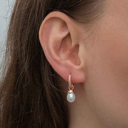 Rose Plated Drop Pearl Women's Silver Earrings