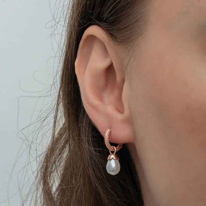 Rose Plated Drop Pearl Women's Silver Earrings