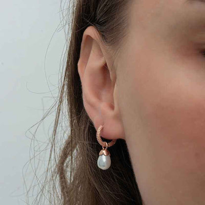 Rose Plated Drop Pearl Women's Silver Earrings
