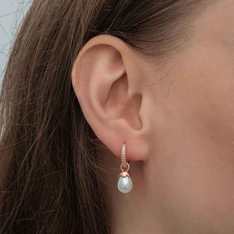 Rose Plated Drop Pearl Women's Silver Earrings