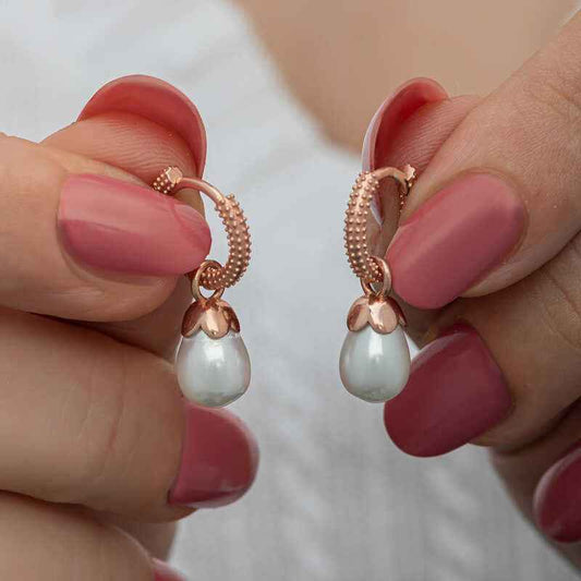 Rose Plated Drop Pearl Women's Silver Earrings