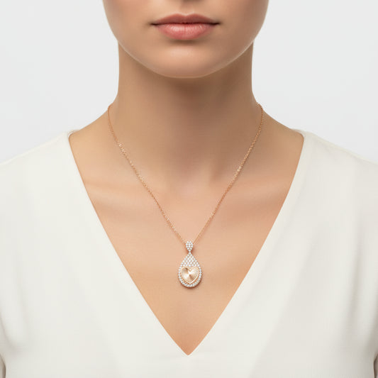 Collier en argent plaqué rose avec pendentif en forme de cœur pour femme