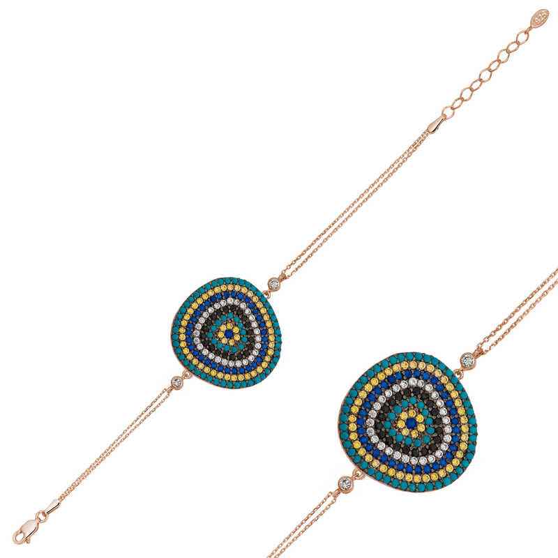 Rose Gold Plated Drop Evil Eye Women's Silver Bracelet