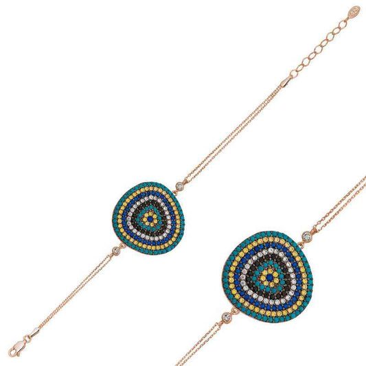Rose Gold Plated Drop Evil Eye Women's Silver Bracelet