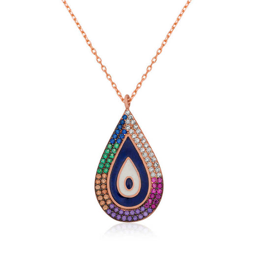 Collier en argent plaqué rose avec pendentif mauvais œil