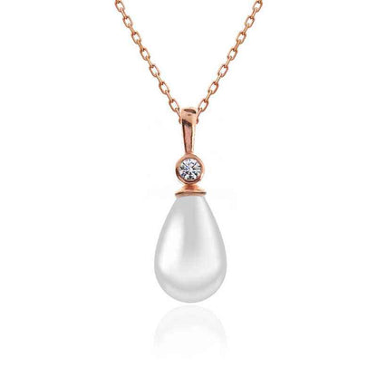 Rose Drop Rose Pearl Women's Silver Necklace