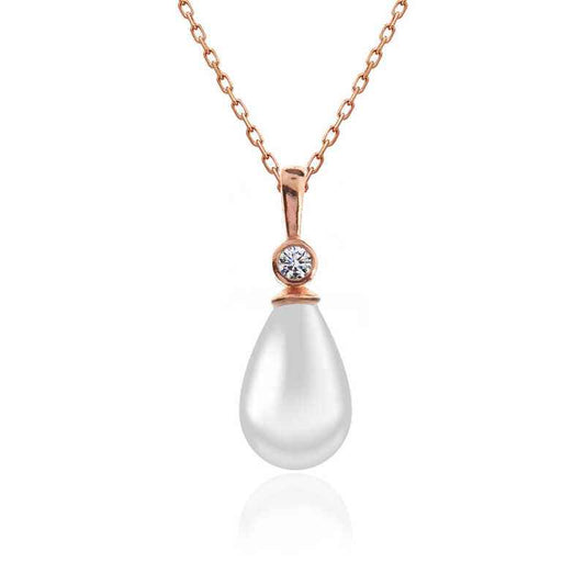Rose Drop Rose Pearl Women's Silver Necklace