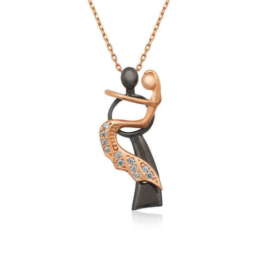 Rose Gold Plated Dancing Couple Women's Silver Necklace
