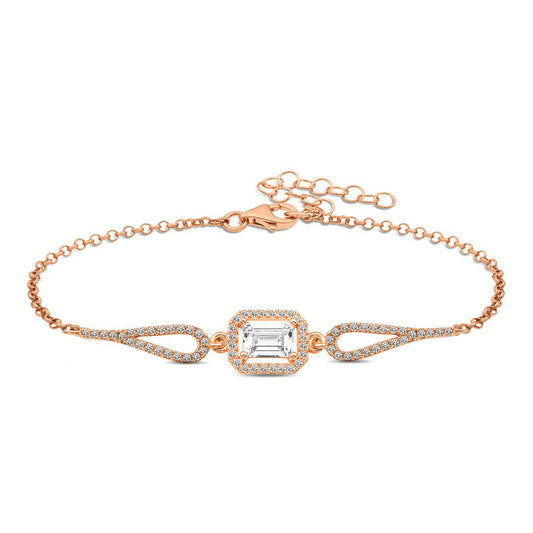 Rose Plated Rectangular Baguette Silver Bracelet