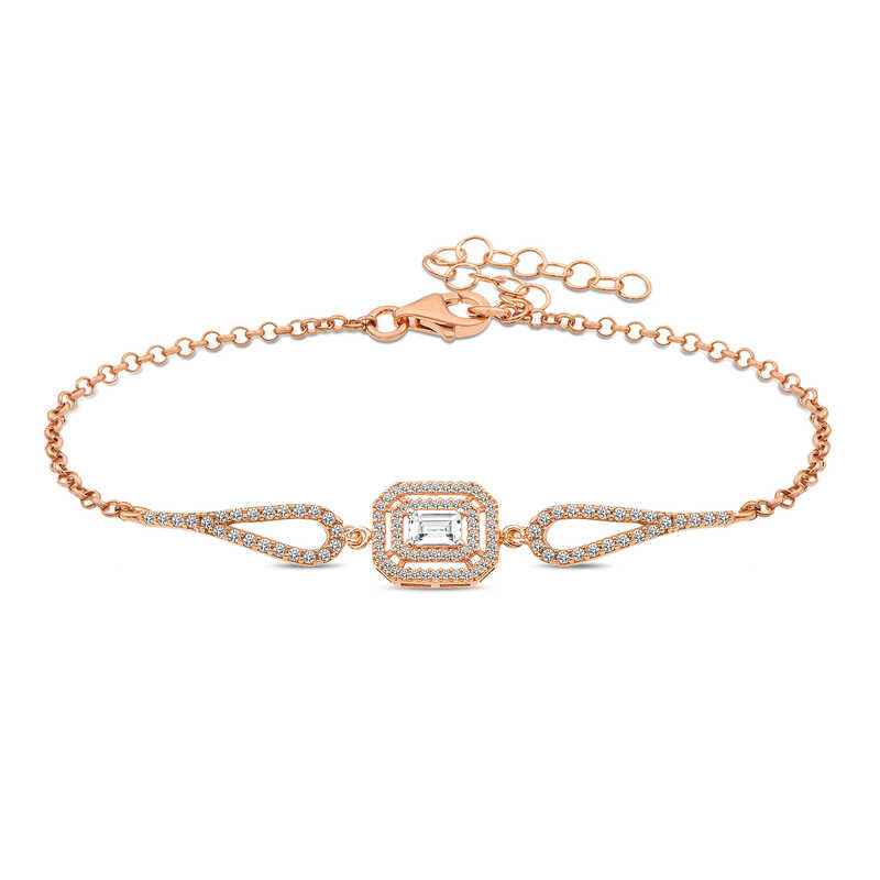 Rose Gold Plated Rectangular Baguette Silver Bracelet