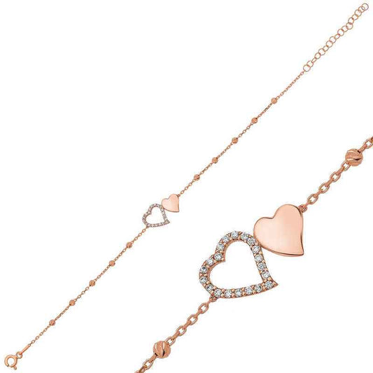 Rose Gold Plated Dorissa Two Heart Women's Silver Bracelet