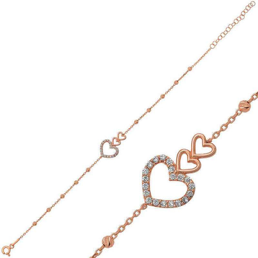 Rose Gold Plated Dorissa Three Heart Silver Bracelet