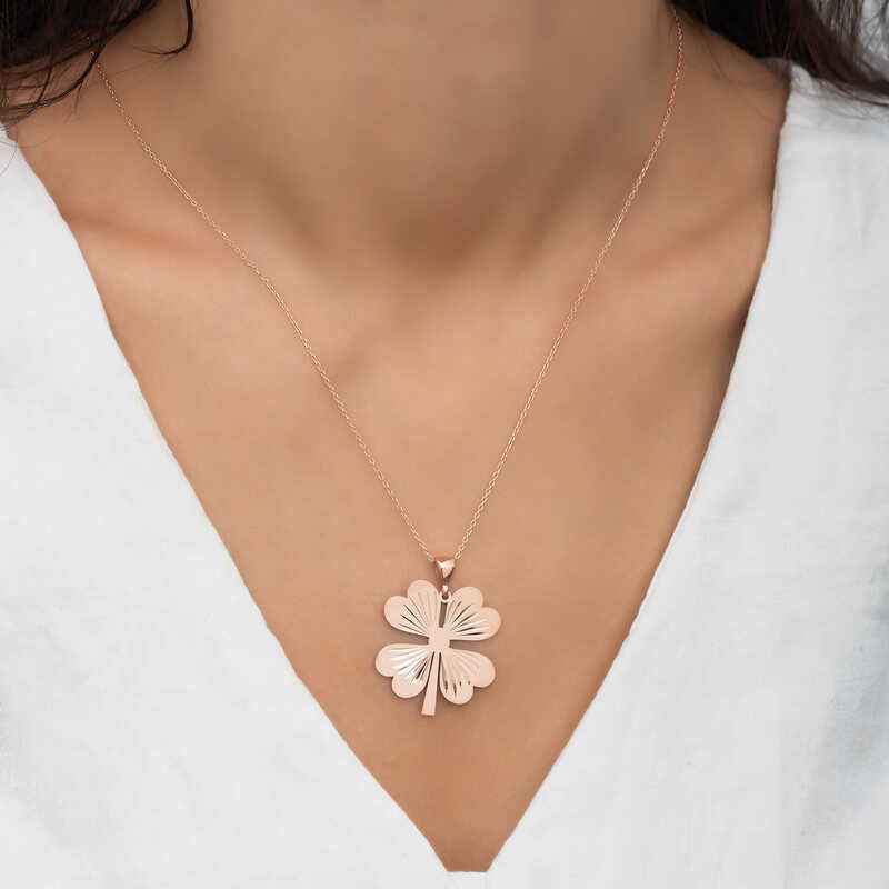 Rose Plated Four-Leaf Clover Women's Silver Necklace
