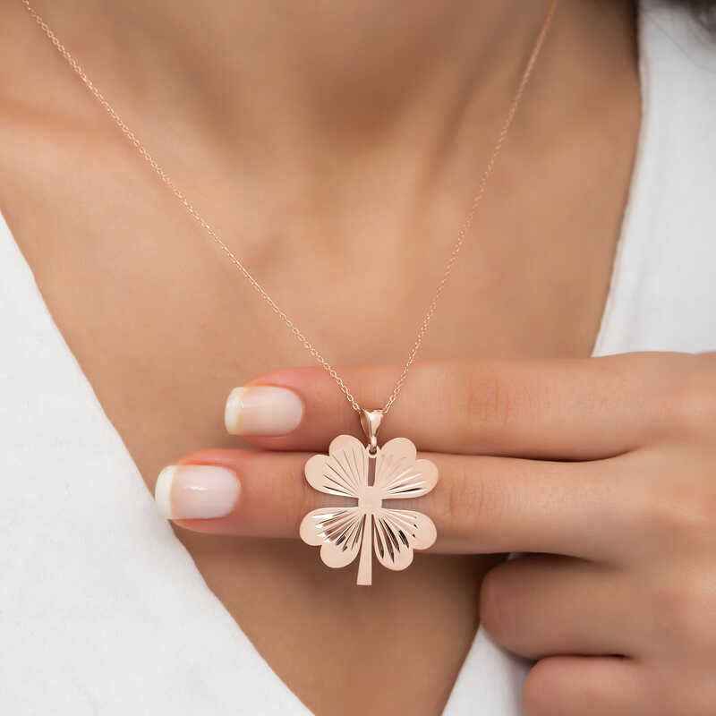 Rose Plated Four-Leaf Clover Women's Silver Necklace