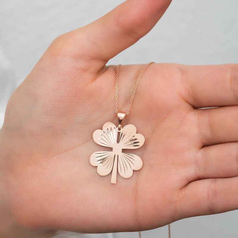 Rose Plated Four-Leaf Clover Women's Silver Necklace