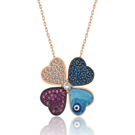 Rose Plated Four-Leaf Clover Women's Silver Necklace