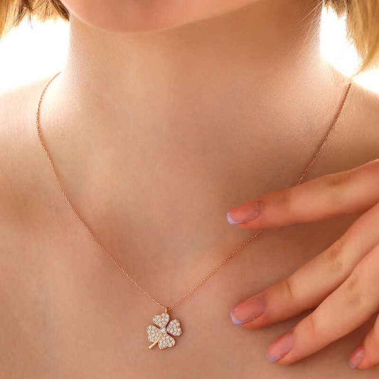 Rose Plated Four-Leaf Clover Women's Silver Pendant