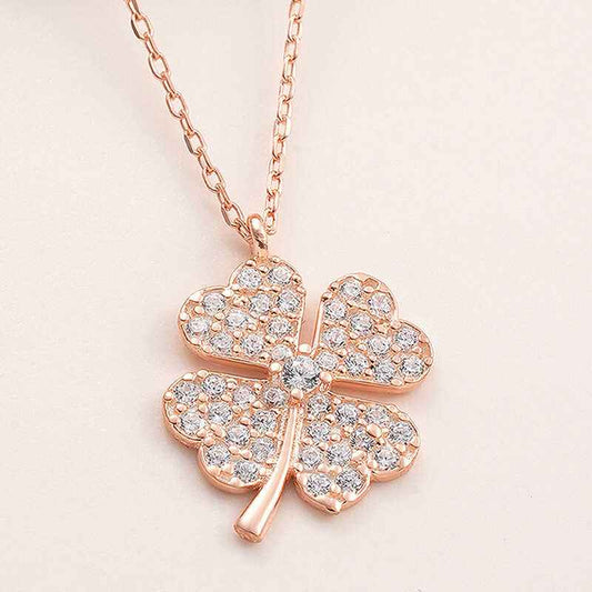 Rose Plated Four-Leaf Clover Women's Silver Pendant