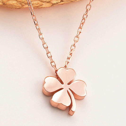 Rose Gold Plated Four-Leaf Clover Women's Silver Necklace